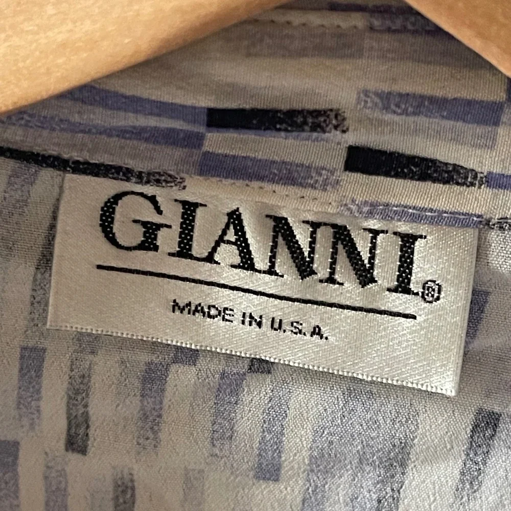 Gianni Blouse Womens 6 Blue Geometric 3/4 Cinched Sleeve 90s Art to‎ Wear USA